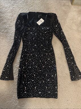 Windsor Black Long-Sleeve Sequin Bodycon Dress size small NWT